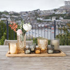 Rustic Wooden Tray with 8 Brown Glass Votive Candle Holders - Image 6