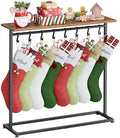 LAND·VOI 2-in-1 Woodtop Christmas Stocking Holder, Free Standing Display Shelf for Gifts & Treats, Stocking Stand with 8 Removable Hooks, Stable Base & Adjustable Feet, Black and Rustic by LAND%C2%B7VOI