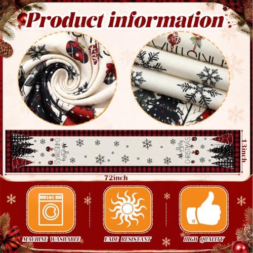 Remagr 6 Pack Christmas Table Runners, 13 x 72 Inch, Red Black Plaid Border - Image 3