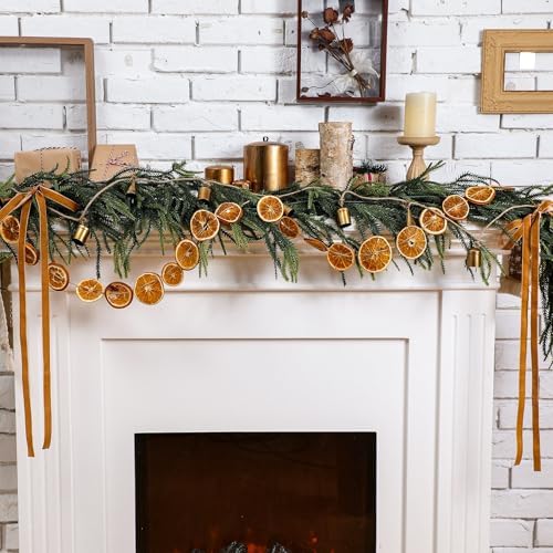 Daifunli 6FT Christmas Garland Rustic Dried Orange Bows Bells - Image 3
