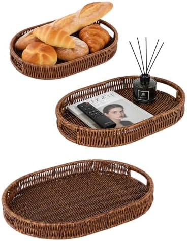 3pcs Woven Serving Trays, Poly Wicker Oval Serving Basket by Fvstar