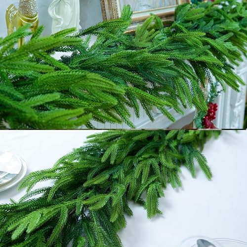 18FT Extra Full Christmas Garland Real Touch Norfolk Pine Garland Christmas Decorations Realistic Greenery Garlands for Stairs, Doorframe, Railing,Mantle, Table,Fireplace Indoor Outdoor Holiday Decor - Image 3