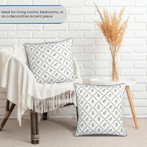 Ridhi Block Print Powder Blue Pillow Cover 18" x 18" (Pack of 2) Decorative Couch Pillows for Living Room, Farmhouse Chic Boho Cute Outdoor Pillows Covers Gifts for Spring, Mother's Day - Image 2