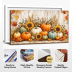 WAXWHELK Pumpkin Fall Canvas Wall Art, Pumpkin Sunflowers Wheat Stalks Maple Leaves Harvest Painting Pictures, Rustic Farmhouse Autumn Thanksgiving Artwork for Living Room Decor (30"x60") - Image 6