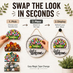 16PCS Interchangeable Welcome Sign for Front Door Seasonal Magnetic Wooden (#2-2pcs) - Image 5
