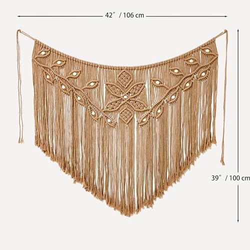 Youngeast Home Decor Leaf Shape Macrame Wall Hanging Woven Tapestry Bedroom Curtain Fringe Garland Banner Living Room Wall Decor Brown 39X31 inches - Image 6