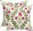 Alysheer Floral Embroidered Throw Pillow Cover 20"x 20" Set of 2, Hot Pink by Alysheer