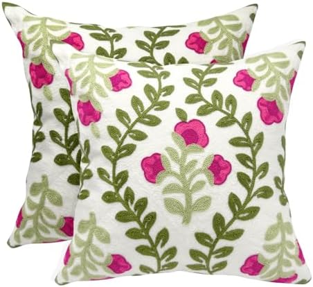 Alysheer Floral Embroidered Throw Pillow Cover 20"x 20" Set of 2, Hot Pink by Alysheer
