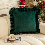 18×18 inch Green Throw Pillow Covers Set of 2, Ruffled Frosted Velvet Decorative Throw Pillow Covers Square Boho Cushion Covers for Bed Sofa Couch Living Room Christmas Decoration - Image 4