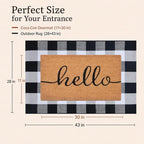 Front Door Mat Combo Set, Hello 100% Coco Coir Welcome Doormat + 28" x 43" Layered Buffalo Black and White Plaid Rug, Spring Thanksgiving Front Porch Entryway Decor Indoor Outdoor Floor Mats - Image 2