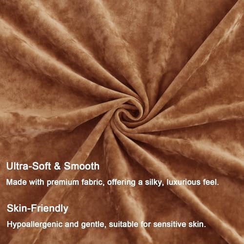 Greek Velvet Euro Sham Covers Set of 2 26x26 Luxury Soft Solid Pillow Covers for Living Room Bedroom Yard,Caramel - Image 2
