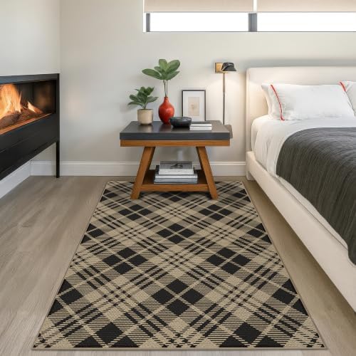 JTJ Easy Jute 4x6 Diagonal Plaid Rug, Black & Beige, Washable - Image 3