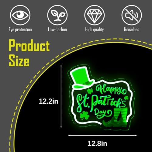 Happy St. Patrick's Day Art Neon Signs Shamrock LED Neon Lights Dimmable Wall Decor for Kids, Room, Office, St Patrick's Day Party Gift Art for Boys Girls-12.83 x 12.2 IN-USB Powered-Acrylic - Image 7