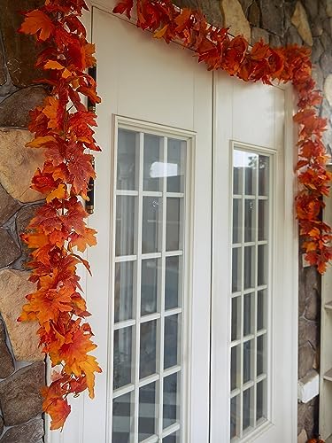 PARTY JOY 6PCS Orange Leaf Garland, 5.6Ft Halloween Garland Artificial Maple Leaf Autumn Hanging Fall Vines Thanksgiving Decorations Fall Decor - Image 4