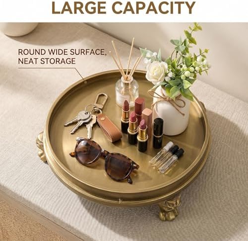 Vintage Brass Decorative Tray,11.8 Inch Round Tray with Claw Feet - Image 6