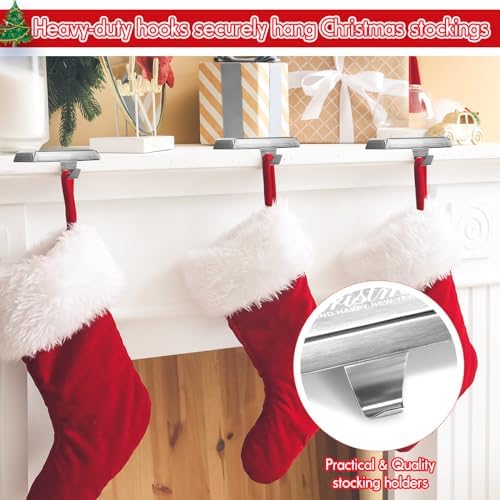 Yaocom 6 Pcs Christmas Stocking Holders Metal Fireplace Hooks,Silver - Image 4