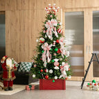 Glitzhome Christmas Tree Collar, 27.5" L Farmhouse Handcrafted Wooden Tree Collar Tree Base Cover Christmas Tree Skirt Collar, Red - Image 2