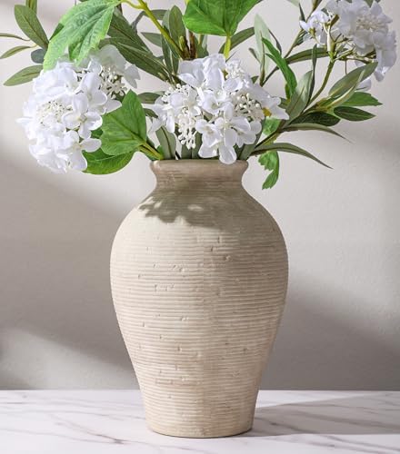 Ceramic Flower Vase Home Decor, 9 in Farmhouse Table Vases Rustic Vintage Living Room Kitchen Bedroom Pottery Decorative Vases for Flowers House Book Shelf Office Coffee Desk Dining Entryway, Retro by FancyPlus