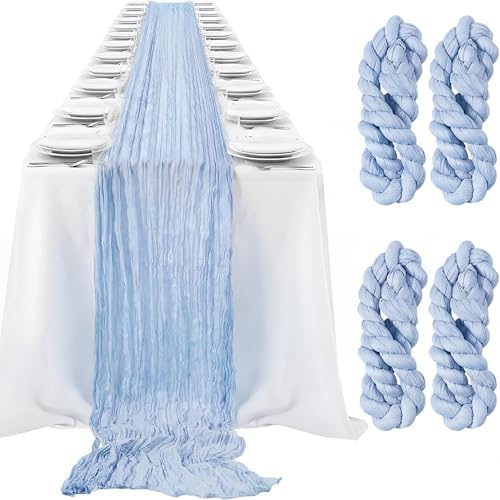 LemonRoad 4 Pcs 20ft Cheesecloth Table Runners Boho Gauze, Light Blue by Unknown