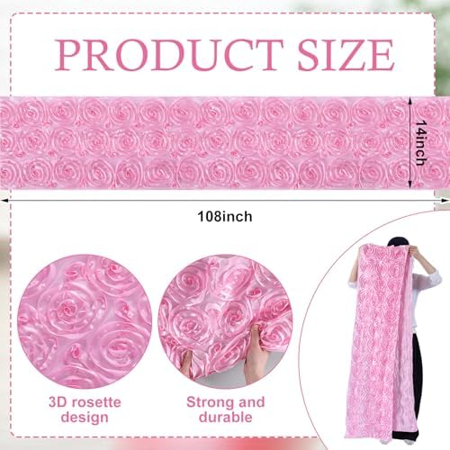 4 Pcs Rosette Table Runner 14x108 Inch for Wedding, Pink - Image 2