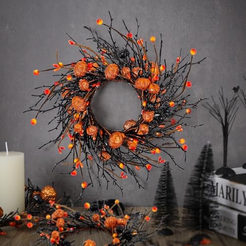 12 PCS Mini Halloween Wreaths for Kitchen Cabinets Pumpkin Door Wreaths - Image 2