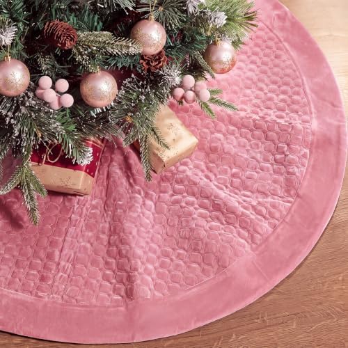 Arrowbash 48 Inch Velvet Christmas Tree Skirt Quilted Tree Skirt, Pink by Arrowbash