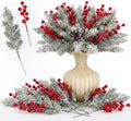 200 Pcs Artificial Christmas Snow Pine Branch with Red Berry Stems by Unknown