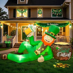 OurWarm 9FT St. Patrick's Day Inflatables Outdoor Decorations, Inflatable Leprechaun Holding Beer Leaned On A Pot of Gold, St Patricks Day Blow Up Inflatable for Yard Lawn Garden Holiday Party Decor by OurWarm