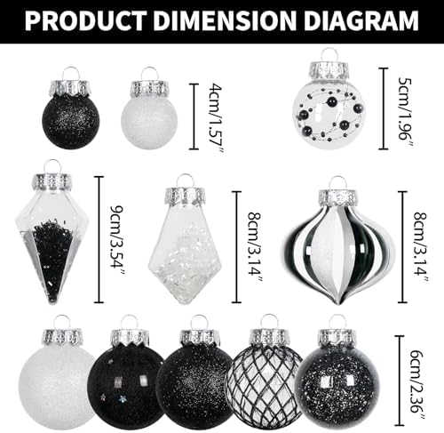 34PCS Black/White Christmas Ball Ornaments Set for Tree Decor - Image 2