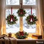 6 Pcs Small 4th of July Hanging Wreaths for Cabinets Patriotic Mini Candle Ring Wreath with Red White Blue Flowers (6, Greenery with Red Bells Pinecones) - Image 3