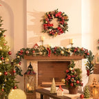 Valery Madelyn 24" Pre-Lit Large Christmas Wreath for Front Door Red Gold - Image 2