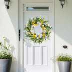 Artificial Spring Wreath 22 Inch Spring Wreaths for Front Door Summer Wreath with White Yellow Daisy Lavender and Green Leaves for Wall Porch Farmhouse Party Easter Celebration - Image 2