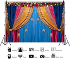 14x10ft Indian Traditional Backdrop Colored Curtains Marigold Photography Background Indian Hindu Wedding Banner Happy Holi Diwali Pooja Party Decorations Photo Props - Image 3