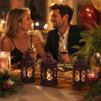 12Pcs Mini Moroccan Lanterns (Brushed Red) with LED Candle - Hanging Vintage Small Lanterns for Ramadan, Wedding, Easter, Christmas, Churches - Table Centerpieces & Medieval/Themed Decor - Image 5