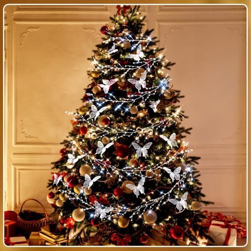 Thenshop 20 ft LED Christmas Crystal Wire Clear Garland with Butterfly - Image 5