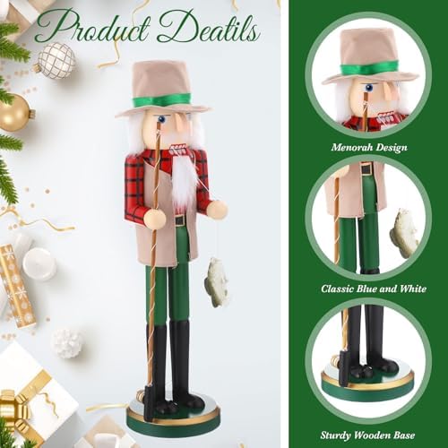 Blosssound 15" Christmas Fisherman Nutcracker Decor Wooden Fishing Figurine - Image 3