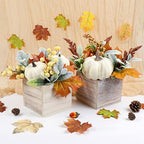 2 Pack Larger Fall Pumpkin Decoration in Wood Box Artificial Pumpkins Tables Centerpieces Faux Gourd Berries Maple Leaves for Autumn Thanksgiving Dining Harvest Mantel Home Indoor Decor - Image 4