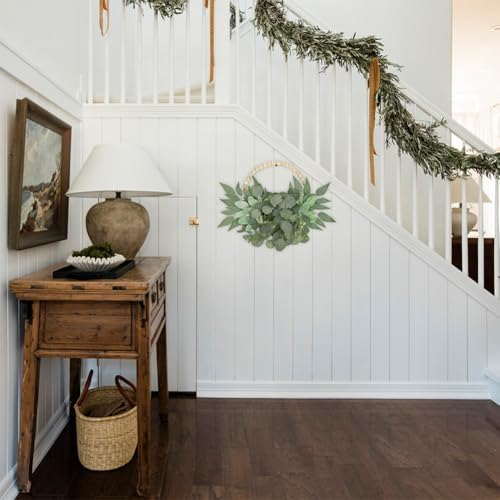 Artificial Eucalyptus Wreaths with Wood Bead for Front Door 10" Eucalyptus Leaves Wreaths Spring Summer Decoration Boho Farmhouse Wall Decor 2 Pack - Eucalyptus - Image 5