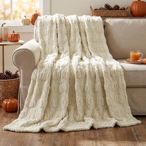 Horaldaily Fall Beige Pumpkin Faux Fur Throw Blanket 50x60 - Image 2