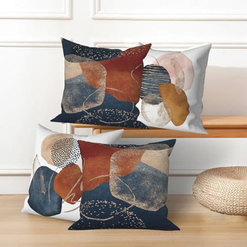 Abstract Boho Throw Pillow Covers 26''x26'' Set of 4, Minimalism Geometric Strips Cushion Covers Navy Blue Bohemian Pillowcases for Couch Sofa Bedroom Farmhouse Livingroom Garden Patio - Image 5