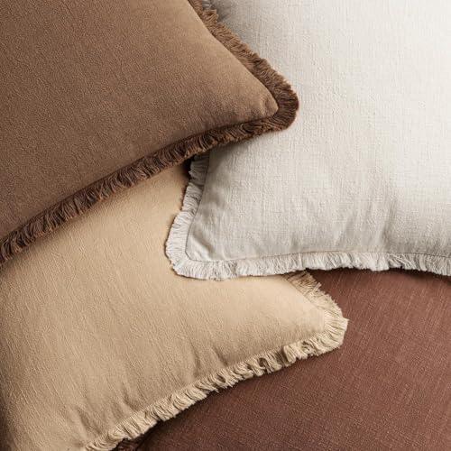 MIULEE Fall Linen Fringe Pillow Covers Set of 4 24x24 Beige/Brown - Image 6
