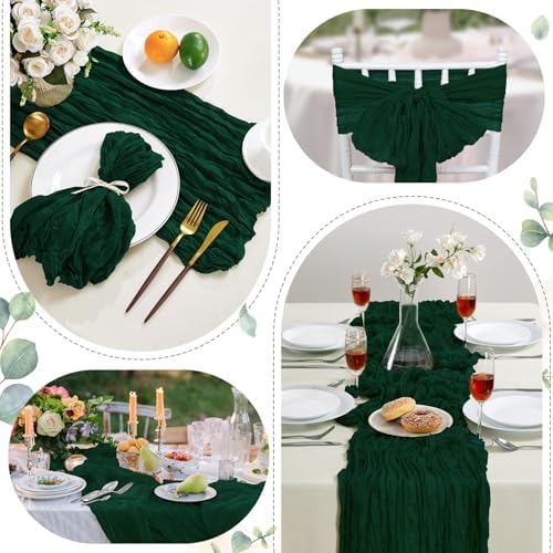 6 Pack Emerald Green Cheesecloth Table Runner 35×120 Inch Boho Home Decor - Image 6