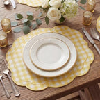Breling 6 Set Gingham Placemat 17" x 13" Cotton Linen Placemat, Yellow - Image 3