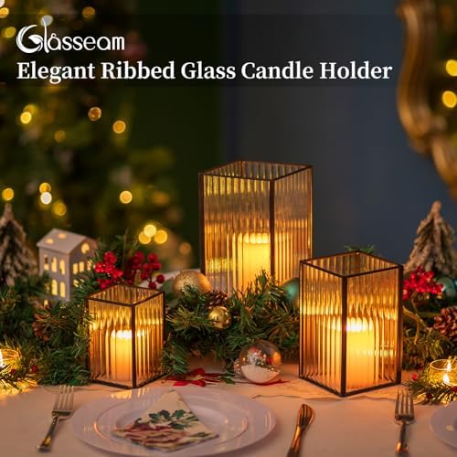 Glasseam 3Pcs Square Black Glass Hurricane Candle Holder for Pillar Candles - Image 4