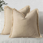 MIULEE Boho Linen Fringe Decorative Euro Throw Pillow Covers Beige 22x22 by MIULEE