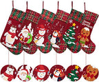 LUBOT 4 Pack Christmas Stockings(21inch) Embroidered Linen Applique Burlap Fireplace Hanging Christmas Stocking Ornament for Family Decorations Holiday Xmas Gift - Image 4