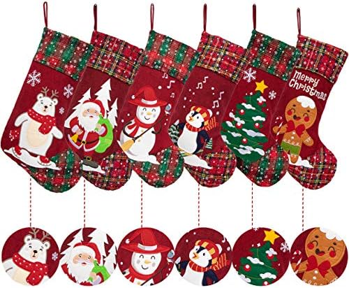 LUBOT 4 Pack Christmas Stockings(21inch) Embroidered Linen Applique Burlap Fireplace Hanging Christmas Stocking Ornament for Family Decorations Holiday Xmas Gift - Image 4