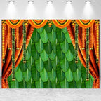 15x8ft India Pooja Backdrop Puja Ganpati Green Banana Leaf Mehndi Festival Photography Background Diwali Hindu Wedding Party Banner Decorations Photo Studio Props by CkihgennDecors