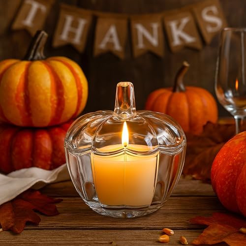 Tanlade 12 Pcs Glass Pumpkin Candy Jar Thanksgiving Candy Bowl Jars with Lids Pumpkin Container with Cover Transparent Target Glass Dish for Thanksgiving Home Party Wedding Decoration - Image 7