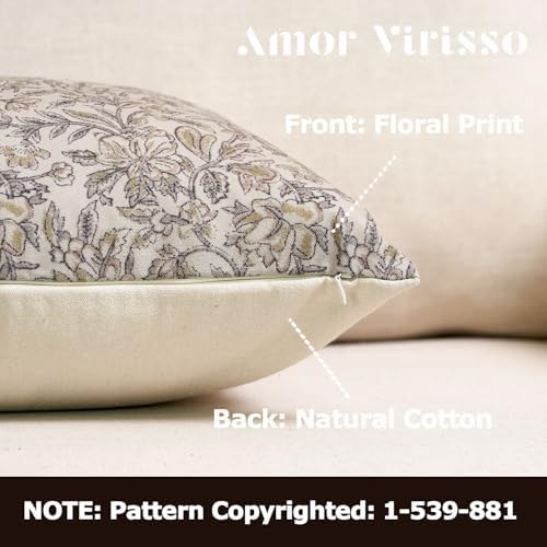 Amor Virisso Floral Throw Pillow Covers 20x20 Set of 2 Vintage Block Print Pillow Covers Decorative Pillow Covers Couch Pillows for Living Room Farmhouse Accent Sofa Pillows, Yellow/Sand - Image 2